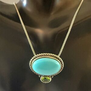 SU Turquoise Peridot Sterling Silver Pendant and Chain BEAUTIFUL 🔥
